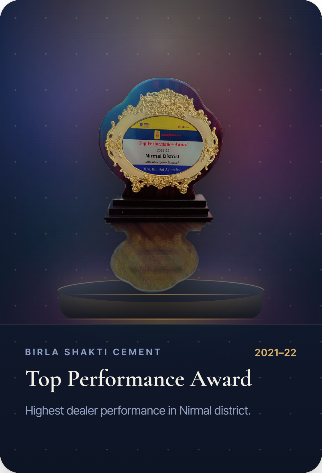 Birla Shakti Cement — Nirmal District Top Performer, No. 1